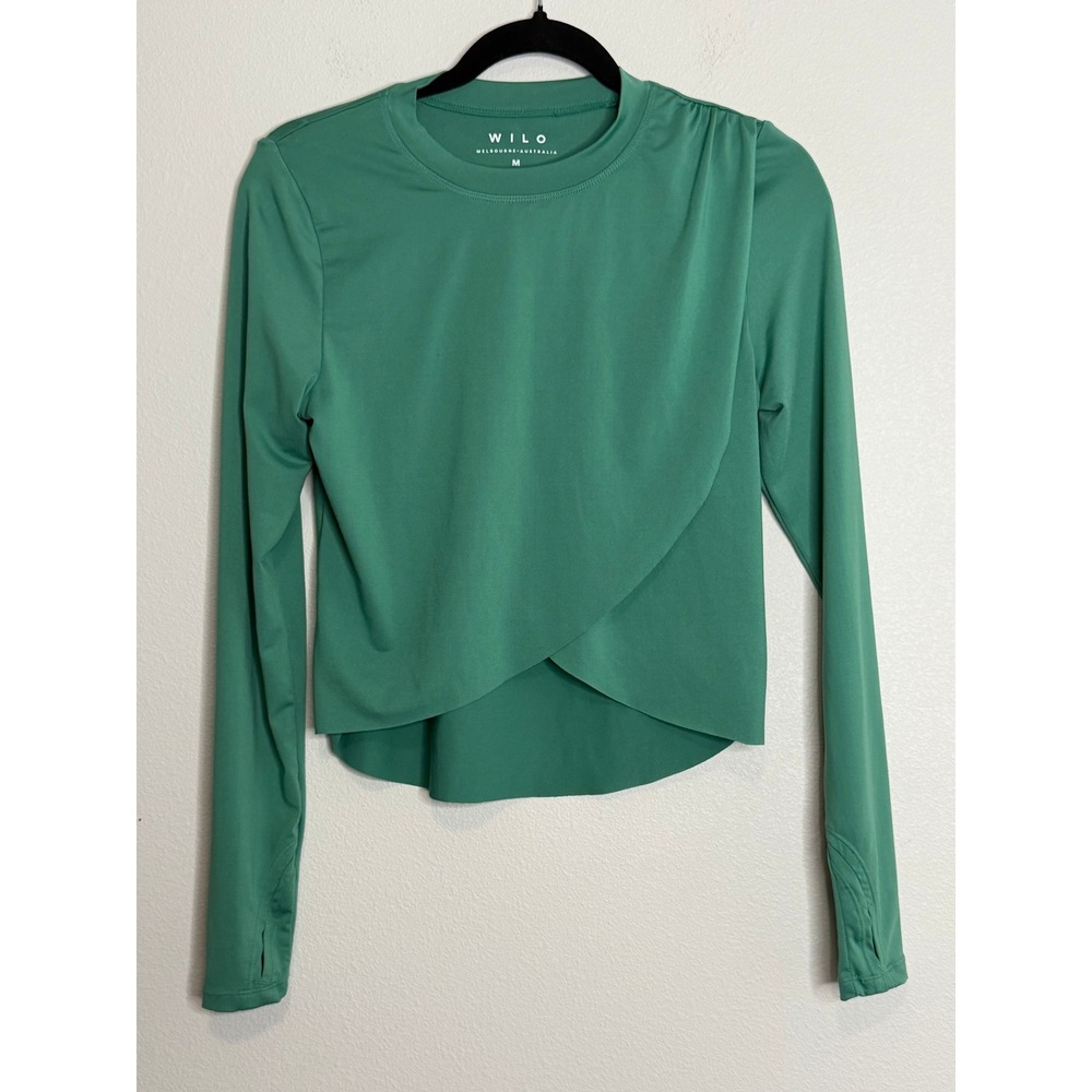 Wilo The Label Green Crossover Front Activewear Crop Top Thumbholes M